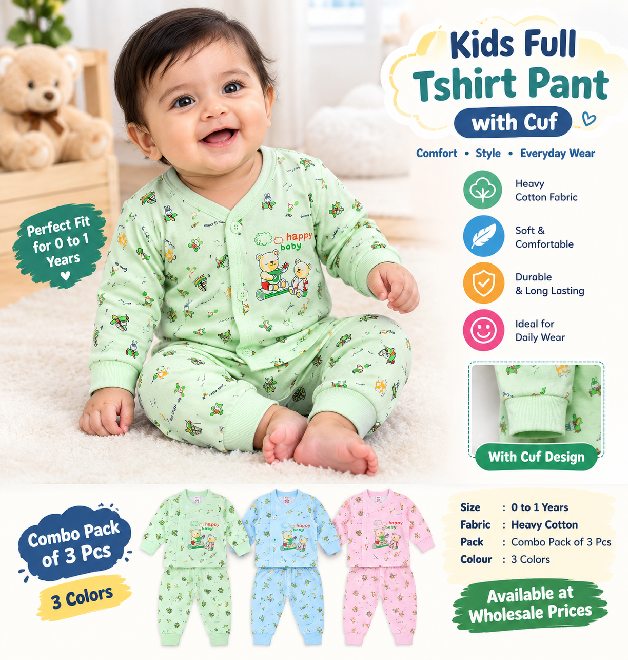 Baby Full T-Shirt Pant with Cuff